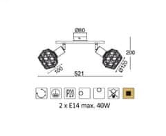 ACA Prisadené svietidlo ALADDIN max. 2x40W/E14/230V/IP20