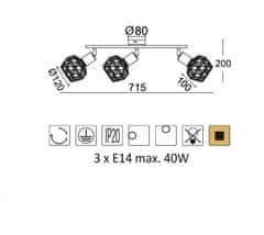 ACA Prisadené svietidlo ALADDIN max. 3x40W/E14/230V/IP20