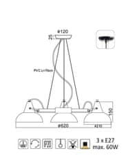 ACA Závesné svietidlo SOLON max. 3x60W/E27/230V/IP20