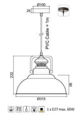 ACA Závesné svietidlo GAIA max. 60W/E27/230V/IP20