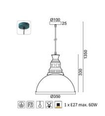 ACA Závesné svietidlo NEVADA max. 60W/E27/230V/IP20