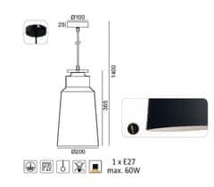 ACA Závesné svietidlo AENEAS max. 60W/E27/230V/IP20