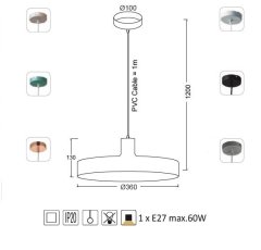 ACA Závesné svietidlo DOMENICA max. 60W/E27/230V/IP20, farba medi