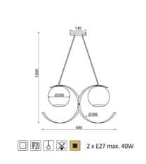 ACA Závesné svietidlo IPARELLE max. 2x40W/E27/230V/IP20