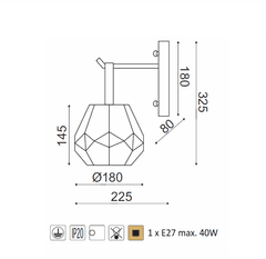 ACA Nástenné svietidlo DIAMONDRA max. 40W/E27/230V/IP20