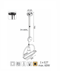 ACA Závesné svietidlo ROOTTORI max. 60W/E27/230V/IP20