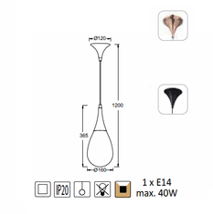 ACA Závesné svietidlo ATENA max. 40W/E14/230V/IP20