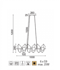 ACA Závesné svietidlo POLYGÓN max. 6x25W/G9/230V/IP20