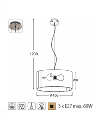 ACA Závesné svietidlo DIONE max. 3x60W/E27/230V/IP20