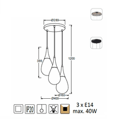 ACA Závesné svietidlo ATENA max. 3x40W/E14/230V/IP20