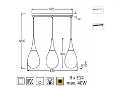 ACA Závesné svietidlo ATENA max. 3x40W/E14/230V/IP20