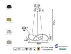 ACA LED závesné svietidlo GORDIUS 48W/230V/3000K/2880Lm/360°/IP20, Flicker free