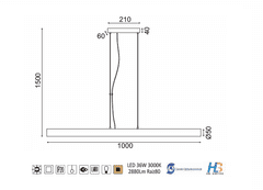 ACA LED závesné svietidlo YODA 36W/230V/3000K/2880Lm/360°/IP20, Flicker free