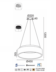 ACA LED závesné svietidlo APOLLO 34W/230V/3000K/1700Lm/360°/IP20, Flicker free