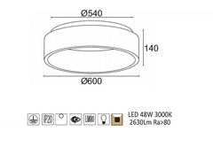 ACA LED stropné svietidlo APOLLO 48W/230V/3000K/2630Lm/270°/IP20, Flicker free