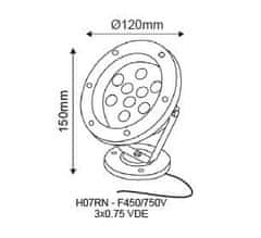 ACA Lightning Fontánový LED reflektor AQUET 6W/12V AC-DC/BLUE/400Lm/60°/IP68/IK10