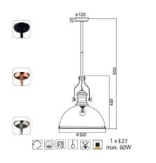 ACA Závesné svietidlo CRONUS max. 60W/E27/230V/IP20, priemer 32cm