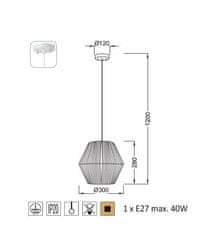 ACA Závesné svietidlo PERU max. 40W/E27/230V/IP20, priemer 30cm