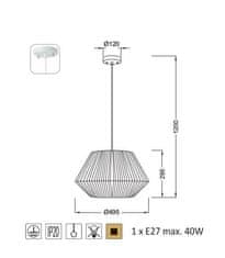 ACA Závesné svietidlo PERU max. 40W/E27/230V/IP20, priemer 49,5cm