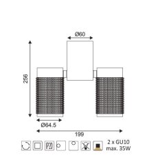 ACA Prisadené svietidlo MEGATRON1 max. 2x35W/GU10/230V/IP20