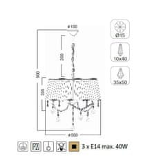 ACA Závesné svietidlo PENELOPE max. 3x40W/E14/230V/IP20