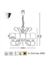 ACA Závesné svietidlo DIJON max. 5x60W/E14/230V/IP20