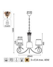 ACA Závesné svietidlo BASILICO max. 3x40W/E14/230V/IP20