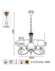 ACA Závesné svietidlo BASILICO max. 5x40W/E14/230V/IP20