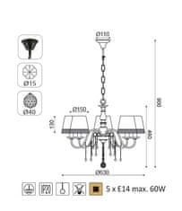 ACA Závesné svietidlo MULAN max. 5x60W/E14/230V/IP20