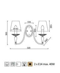 ACA Nástenné svietidlo KARPATHIA max. 2x40W/E14/230V/IP20