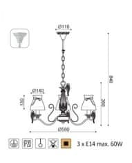 ACA Závesné svietidlo EKAVI max. 3x60W/E14/230V/IP20