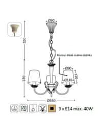 ACA Závesné svietidlo AVIGNON max. 3x40W/E14/230V/IP20