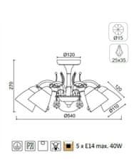 ACA Stropné svietidlo QUINCE max. 5x40W/E14/230V/IP20