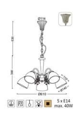 ACA Závesné svietidlo PERONE max. 5x40W/E14/230V/IP20