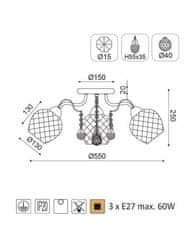 ACA Stropné svietidlo OPORTO max. 3x60W/E27/230V/IP20