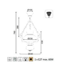 ACA Závesné svietidlo CHALET max. 60W/E27/230V/IP20