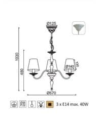 ACA Závesné svietidlo KARPATHIA max. 3x40W/E14/230V/IP20