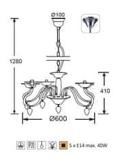 ACA Závesné svietidlo FIRENZE max. 5x40W/E14/230V/IP20