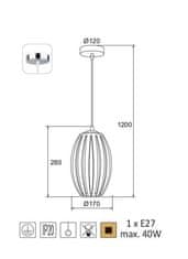 ACA Závesné svietidlo HOMO max. 40W/E27/230V/IP20