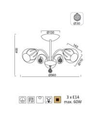 ACA Stropné svietidlo CARDINAL max. 3x60W/E14/230V/IP20