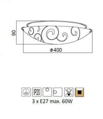 ACA Prisadené svietidlo CHAPLIN max. 3x60W/E27/230V/IP20, priemer 40cm