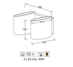 ACA Nástenné svietidlo MOET max. 2x40W/230V/G9/IP20