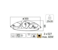 ACA Prisadené svietidlo ANYA max. 2x60W/230V/E27/IP20