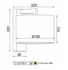 ACA Nástenné svietidlo CIRCE max. 60W/230V/E27/IP20