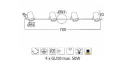 ACA Prisadené svietidlo ORFEAS max. 4x50W/GU10/230V/IP20