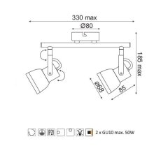 ACA Prisadené svietidlo INKA max. 2x50W/GU10/230V/IP20