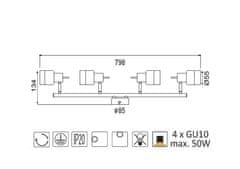 ACA Prisadené svietidlo PLATINUM max. 4x50W/GU10/230V/IP20