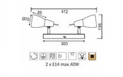 ACA Prisadené svietidlo KAMET max. 2x40W/E14/230V/IP20