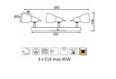 ACA Prisadené svietidlo KAMET max. 3x40W/E14/230V/IP20