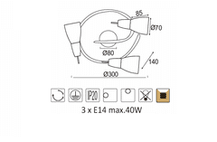 ACA Prisadené svietidlo KAMET max. 3x40W/E14/230V/IP20